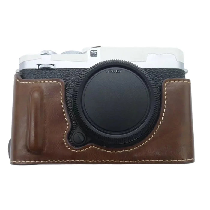 For Fujifilm X-E4 PU Leather Camera Bottom Case Battery Opening Design Protective Half Body Cover - Coffee - 1