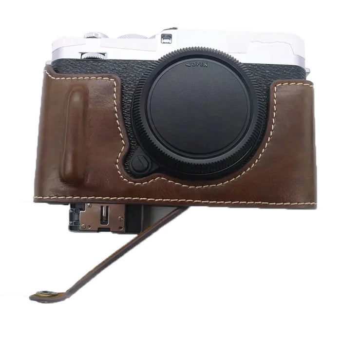 For Fujifilm X-E4 PU Leather Camera Bottom Case Battery Opening Design Protective Half Body Cover - Coffee - 3