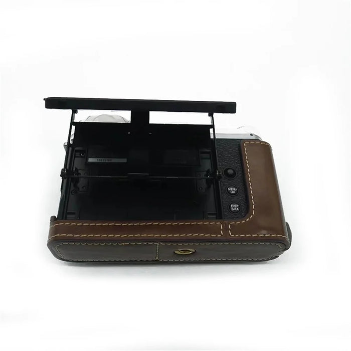 For Fujifilm X-E4 PU Leather Camera Bottom Case Battery Opening Design Protective Half Body Cover - Coffee - 7