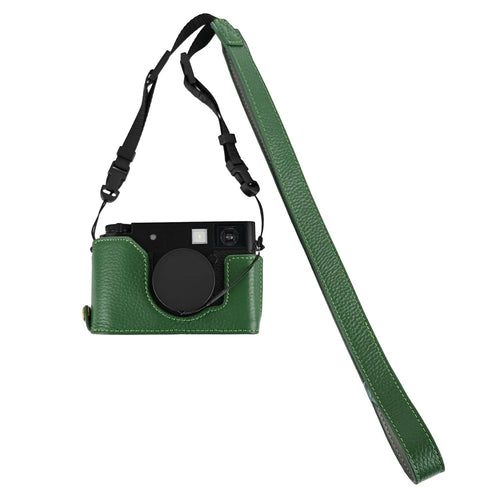 For Fujifilm X Half Genuine Cow Leather Protective Cover Camera Case with Battery Access and Shoulder Strap - Green - 1