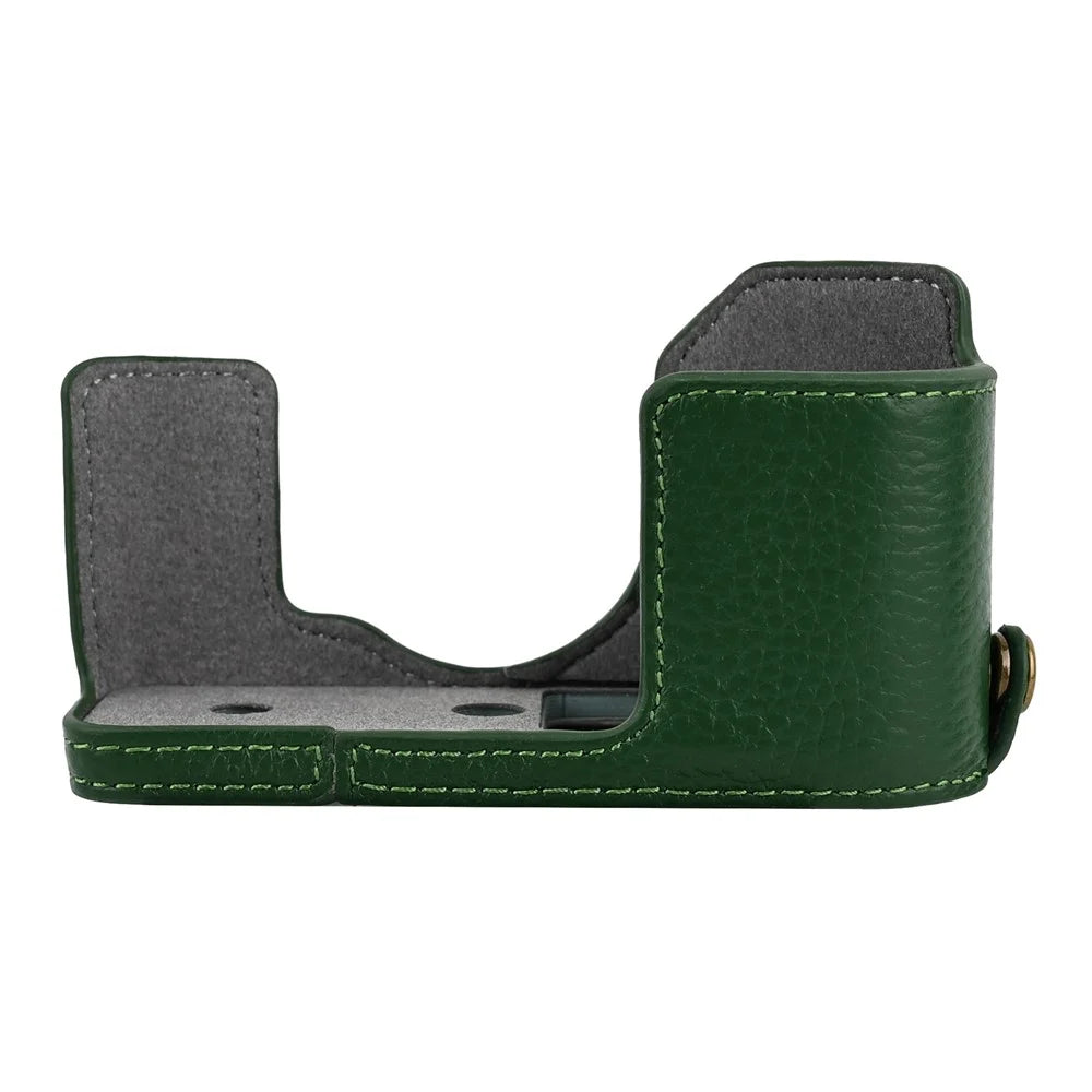 For Fujifilm X Half Genuine Cow Leather Protective Cover Camera Case with Battery Access and Shoulder Strap - Green - 4
