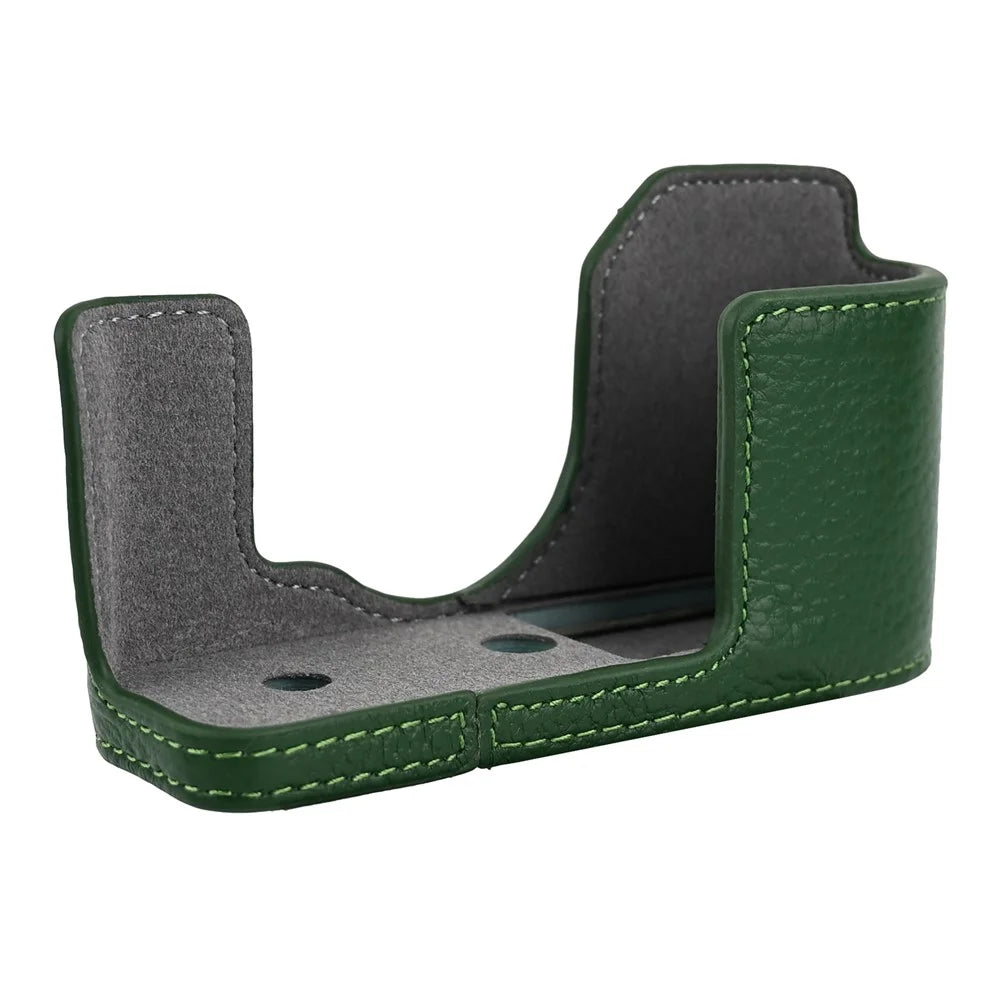 For Fujifilm X Half Genuine Cow Leather Protective Cover Camera Case with Battery Access and Shoulder Strap - Green - 5