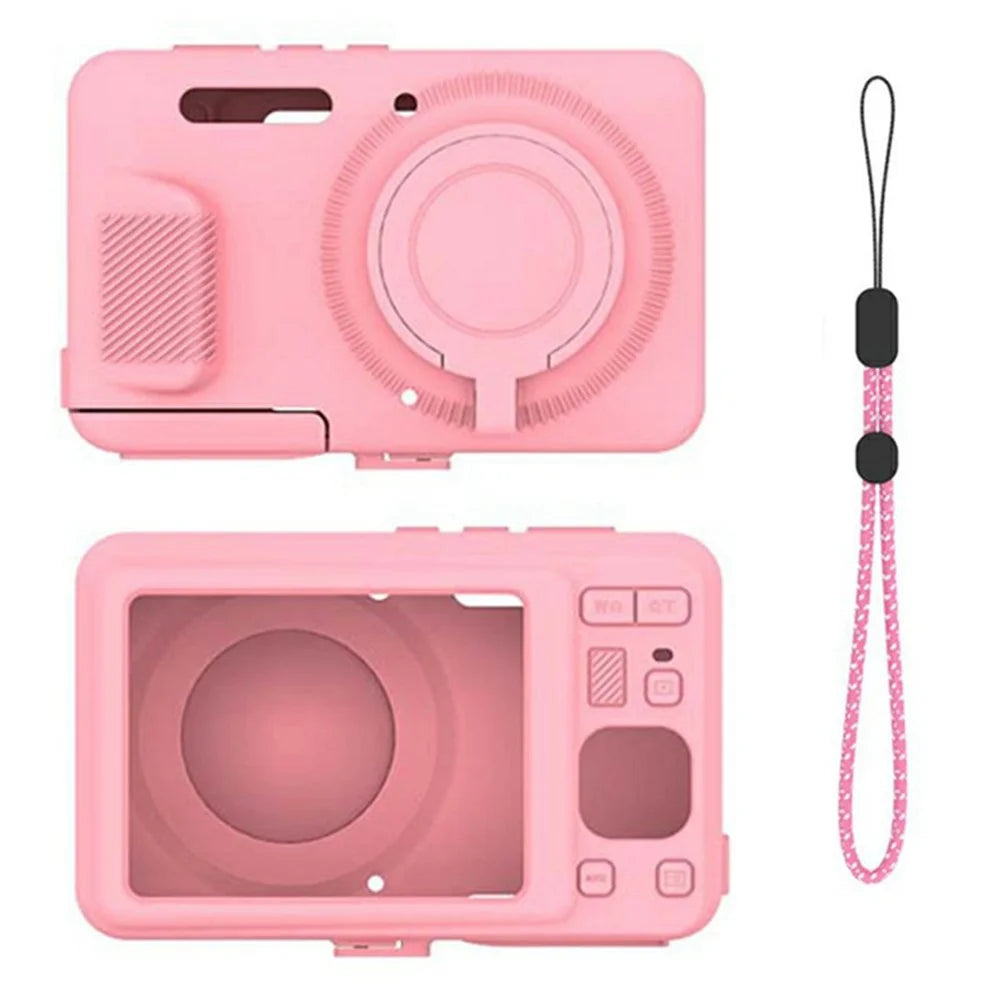 For Kodak Pixpro FZ55 Case Silicone Non-slip Anti-collision Camera Protective Cover with Wrist Strap - Pink - 1