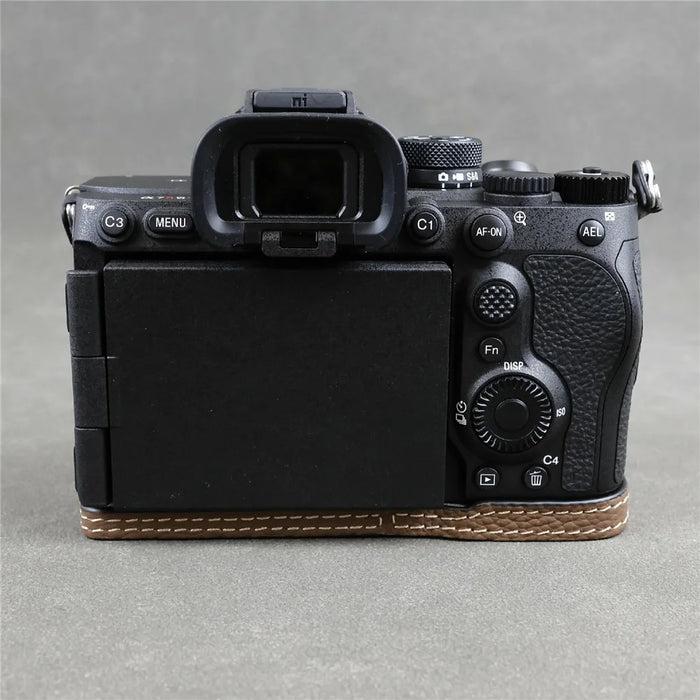 For Sony Alpha 7R VI Camera Half Case Genuine Cow Leather Protective Cover - Coffee - 5