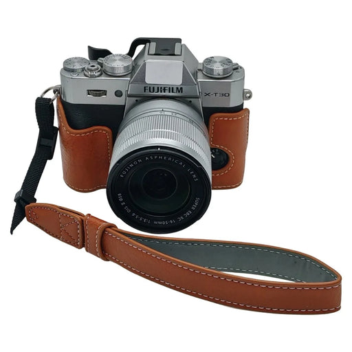 Camera Half Case for Fujifilm X-T30 III / X-T30 II / X-T30 / X-T20 / X-T10 Vintage Leather Base with Wrist Strap - Brown - 1