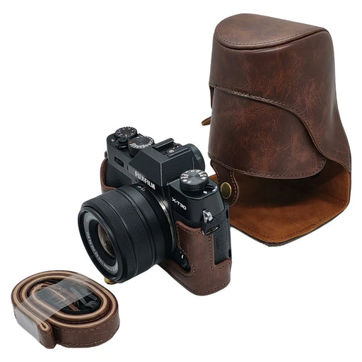 Camera Case for Fujifilm X-T10  /  X-T20  /  X-T30  /  X-T30 II  /  X-T30 III PU Leather Protective Cover with Shoulder Strap - Coffee - 1