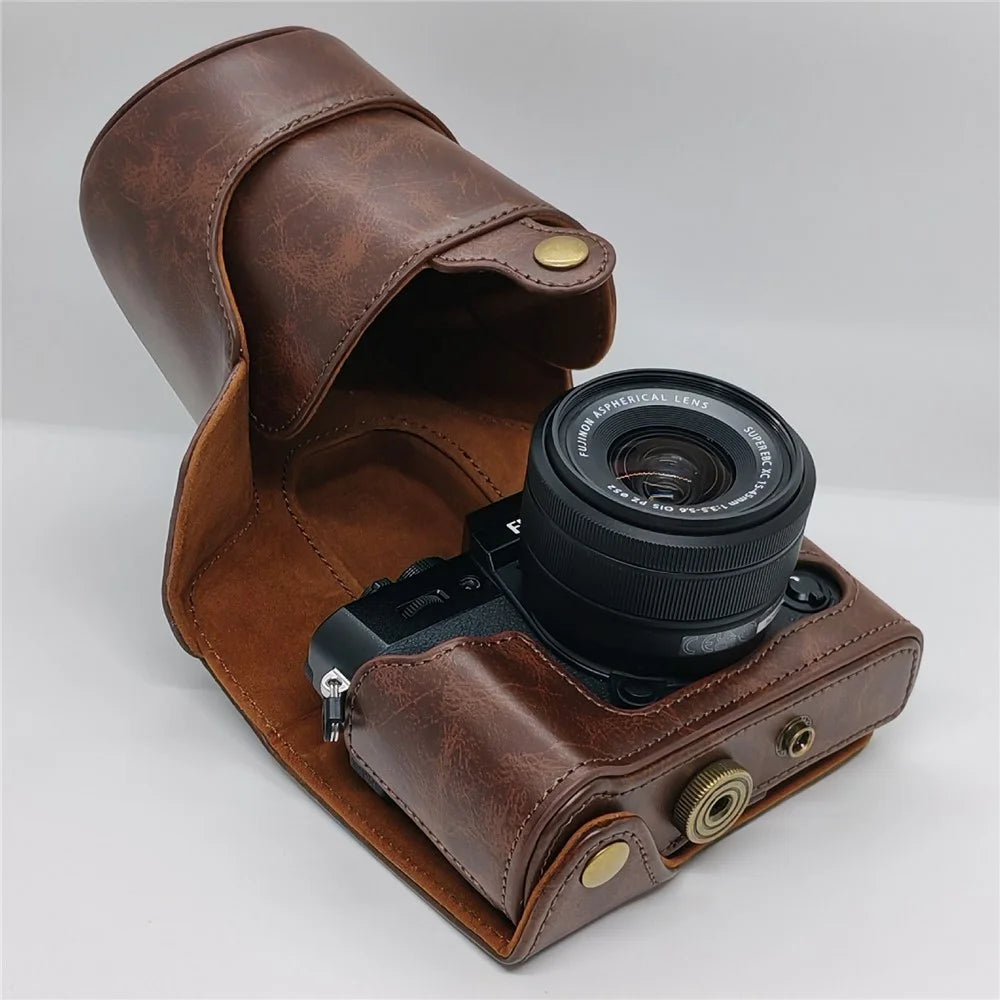 Camera Case for Fujifilm X-T10  /  X-T20  /  X-T30  /  X-T30 II  /  X-T30 III PU Leather Protective Cover with Shoulder Strap - Coffee - 4
