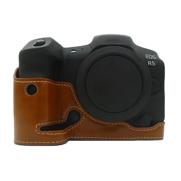 For Canon EOS R5 / R6 PU Leather Camera Bottom Case Battery Opening Design Protective Half Body Cover - Brown - 1