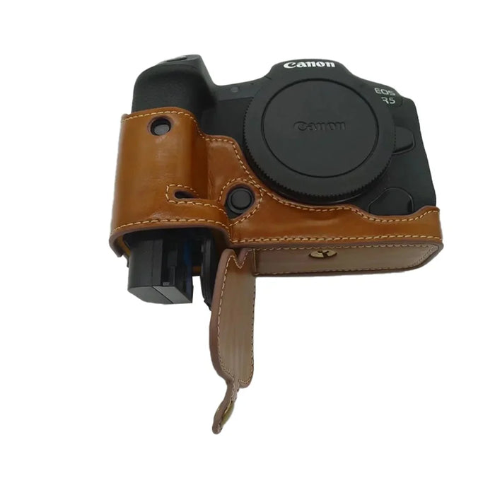 For Canon EOS R5 / R6 PU Leather Camera Bottom Case Battery Opening Design Protective Half Body Cover - Brown - 2