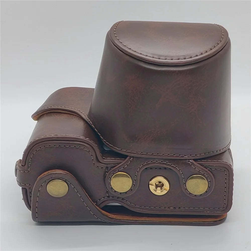 For Sony ZV-E10 Camera Case PU Leather Battery Access Opening Protective Cover with Shoulder Strap - Coffee - 7