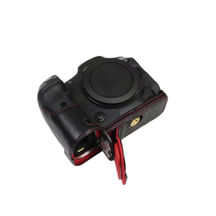 Top Layer Cowhide Camera Bottom Case for Canon EOS R5 / R6 / R62 Battery Opening Design Protective Half Body Cover - Black - 2