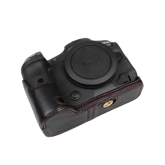 Top Layer Cowhide Camera Bottom Case for Canon EOS R5 / R6 / R62 Battery Opening Design Protective Half Body Cover - Black - 7