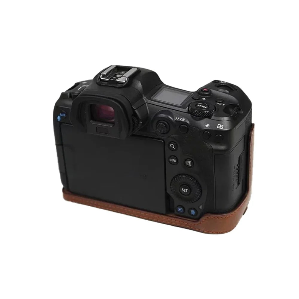 For Canon EOS R5 / R6 / R62 PU Leather Camera Bottom Case Battery Opening Design Flannel Lining Protective Half Body Cover - Coffee - 4