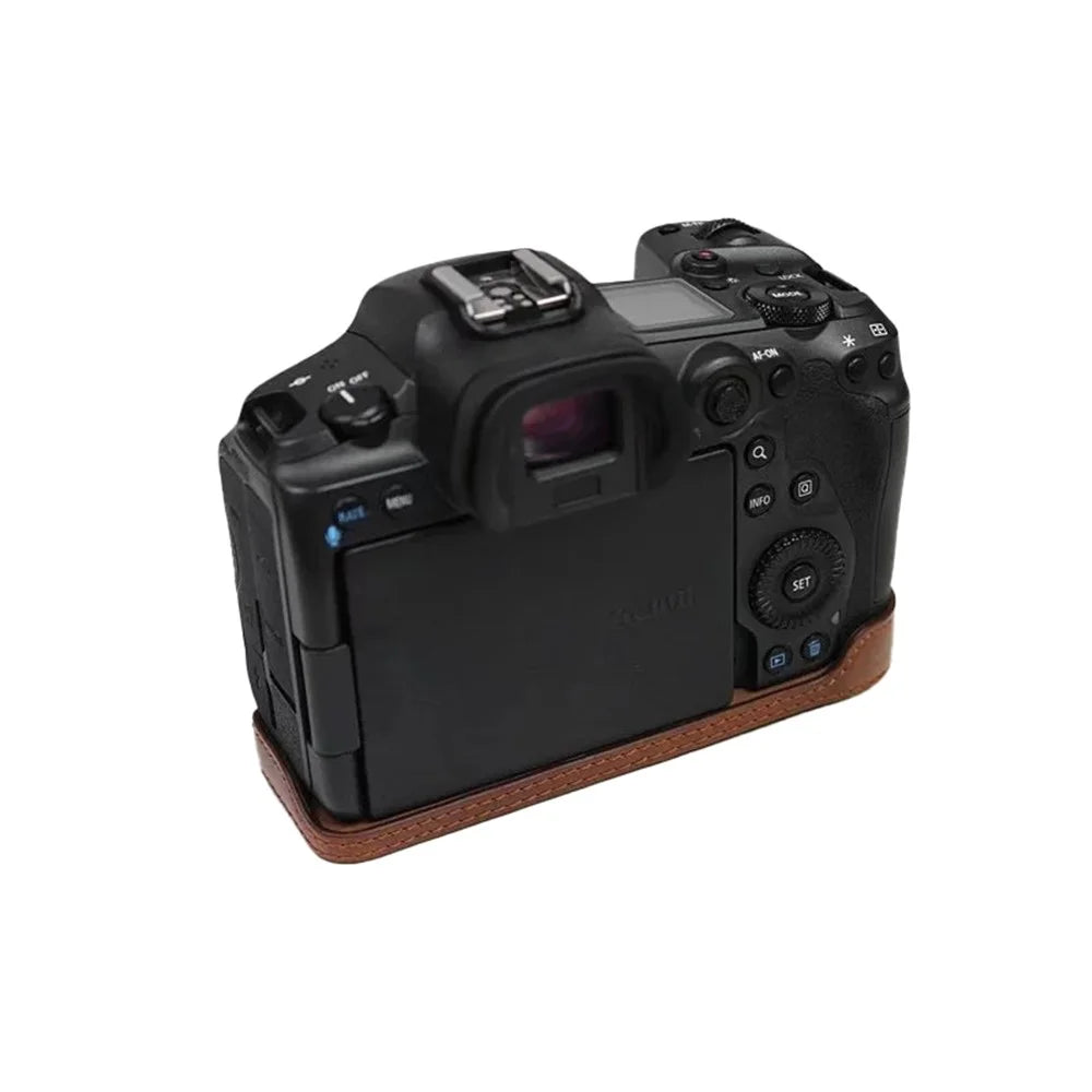 For Canon EOS R5 / R6 / R62 PU Leather Camera Bottom Case Battery Opening Design Flannel Lining Protective Half Body Cover - Coffee - 5