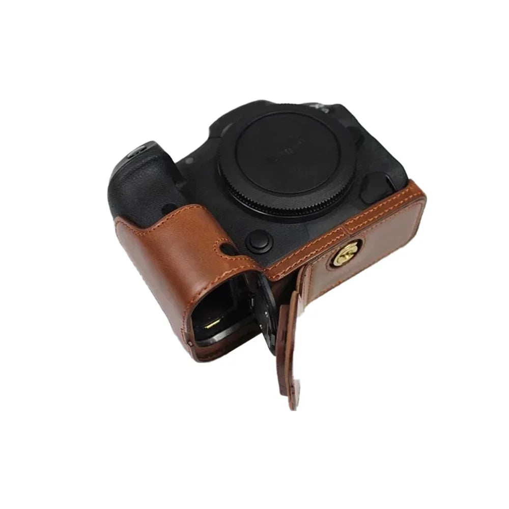 For Canon EOS R5 / R6 / R62 PU Leather Camera Bottom Case Battery Opening Design Flannel Lining Protective Half Body Cover - Coffee - 6
