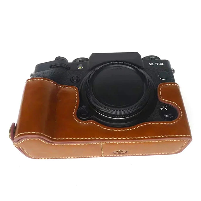 For Fujifilm X-T4 Digital Camera PU Leather Protective Bottom Case Anti-scratch Half Body Cover with Battery Opening - Brown - 2