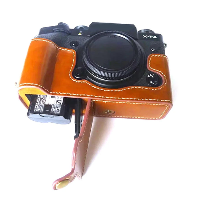 For Fujifilm X-T4 Digital Camera PU Leather Protective Bottom Case Anti-scratch Half Body Cover with Battery Opening - Brown - 5