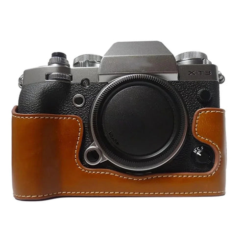 For Fujifilm X-T3 Digital Camera PU Leather Protective Bottom Case Battery Opening Design Half Body Cover - Brown - 1
