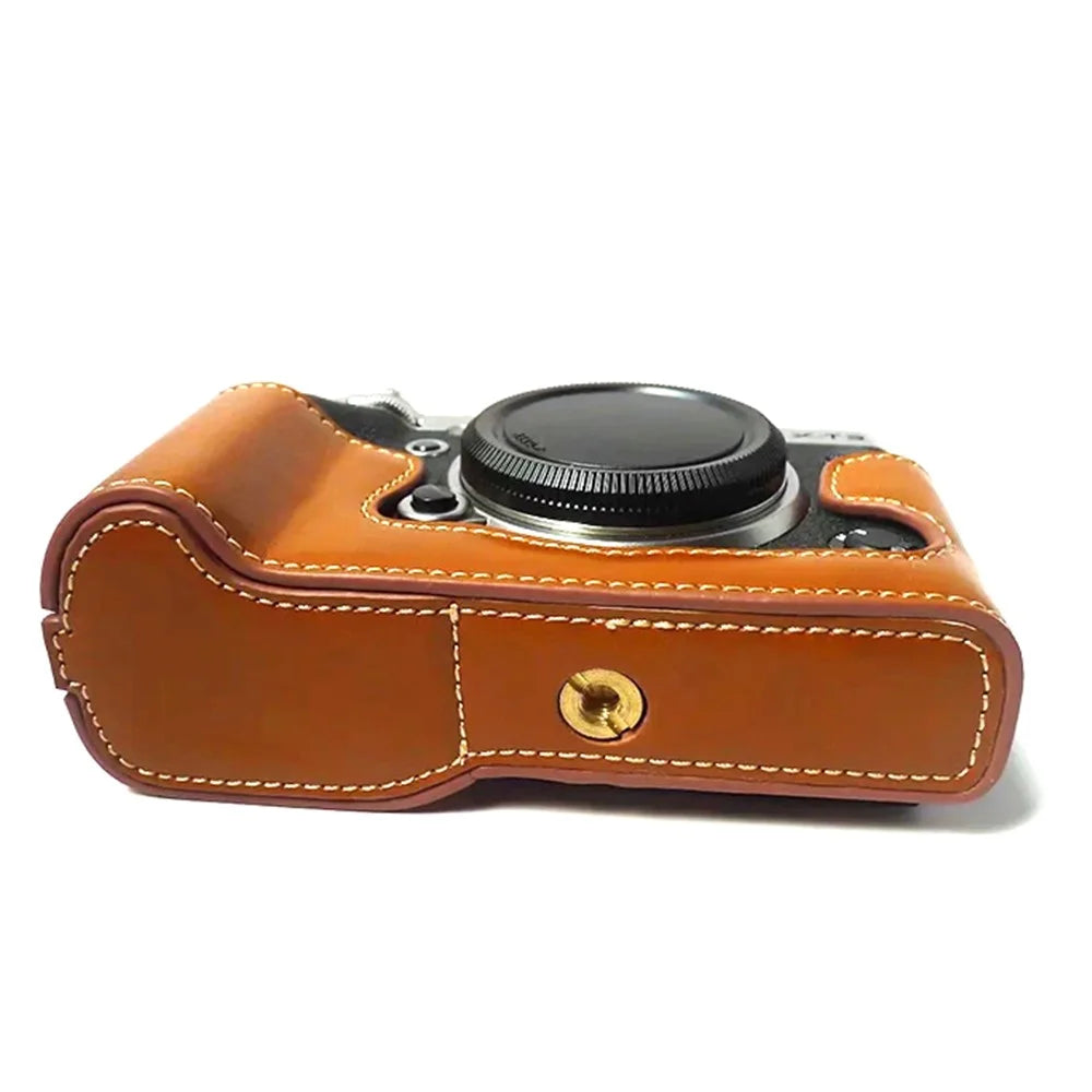 For Fujifilm X-T3 Digital Camera PU Leather Protective Bottom Case Battery Opening Design Half Body Cover - Brown - 2