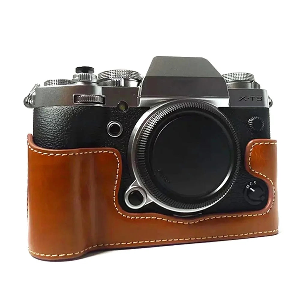 For Fujifilm X-T3 Digital Camera PU Leather Protective Bottom Case Battery Opening Design Half Body Cover - Brown - 3