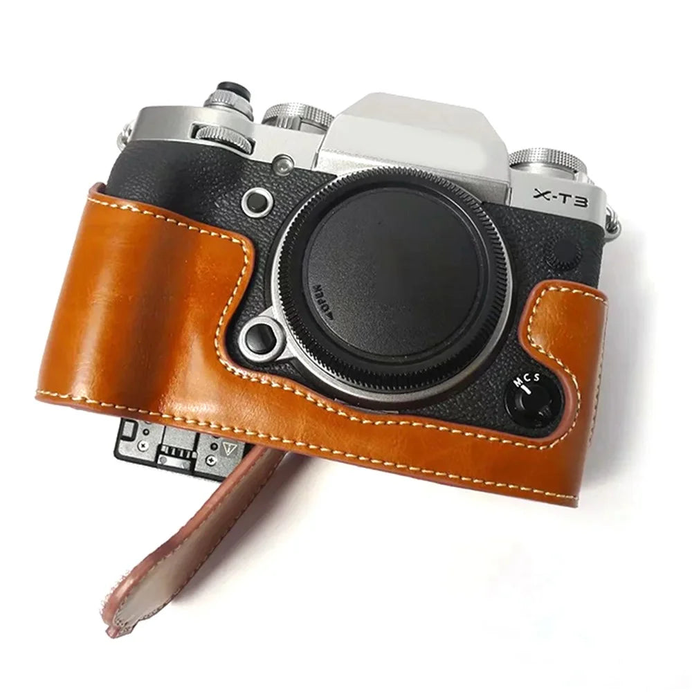 For Fujifilm X-T3 Digital Camera PU Leather Protective Bottom Case Battery Opening Design Half Body Cover - Brown - 4