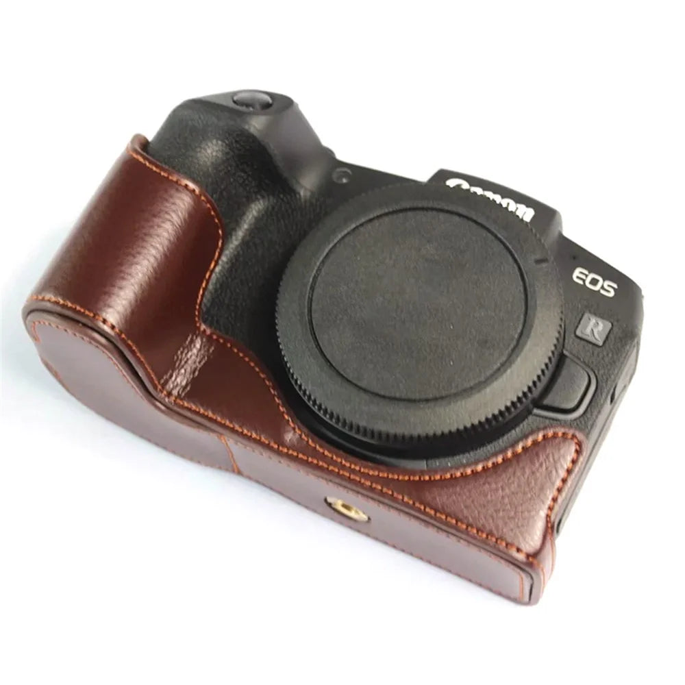 For Canon EOS RP Genuine Leather Half Body Protective Cover Battery Opening Design Camera Bottom Case with Hand Strap - Coffee - 3