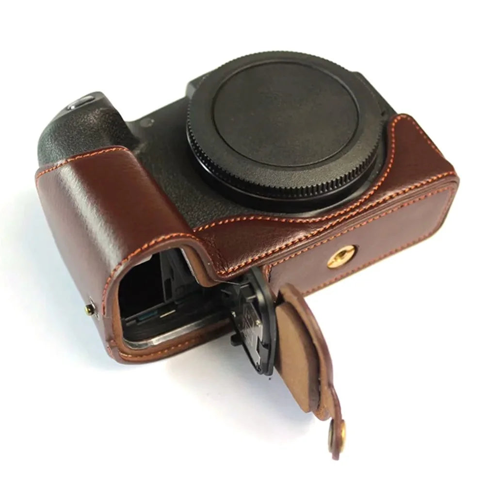 For Canon EOS RP Genuine Leather Half Body Protective Cover Battery Opening Design Camera Bottom Case with Hand Strap - Coffee - 4