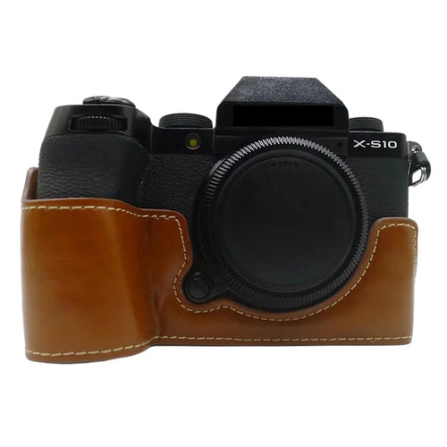 PU Leather Camera Bottom Case for Fujifilm X-S10, Anti-scratch Half Body Cover with Battery Opening - Brown - 1