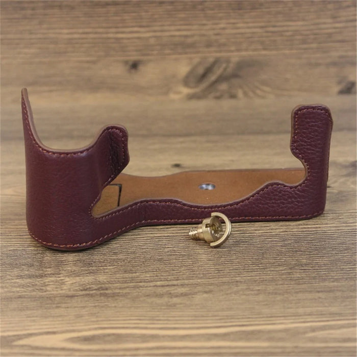 For Fujifilm X-H2s / X-H2 Camera Bottom Shell Genuine Leather Large Opening Design Protective Half Body Cover - Coffee - 2