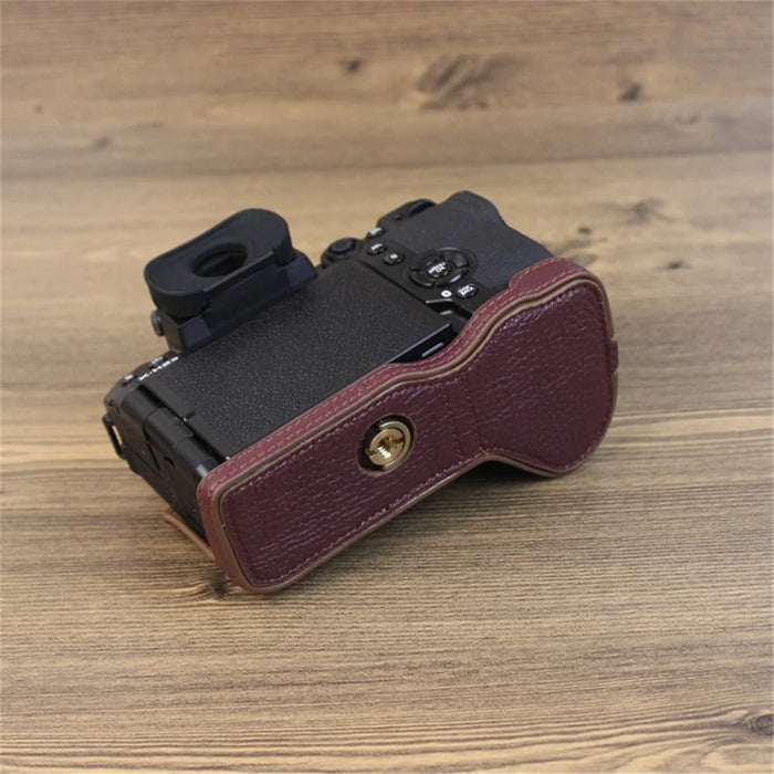 For Fujifilm X-H2s / X-H2 Camera Bottom Shell Genuine Leather Large Opening Design Protective Half Body Cover - Coffee - 6