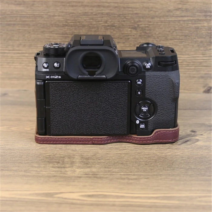 For Fujifilm X-H2s / X-H2 Camera Bottom Shell Genuine Leather Large Opening Design Protective Half Body Cover - Coffee - 7