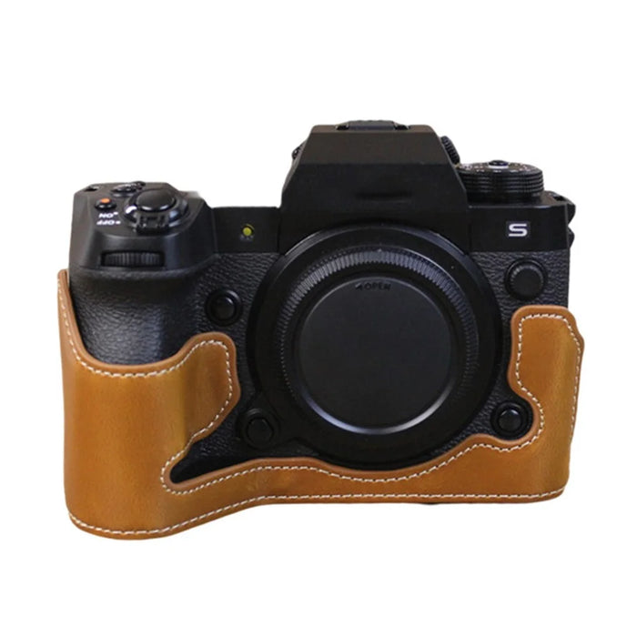 For Fujifilm X-H2s / X-H2 PU Leather Anti-scratch Camera Bottom Cover Large Opening Design Protective Half Body Case - Brown - 1