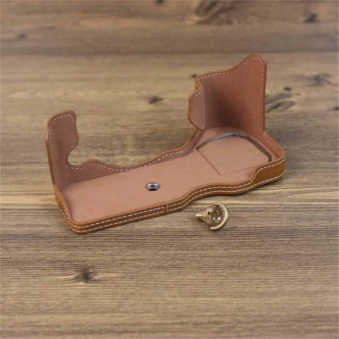 For Fujifilm X-H2s / X-H2 PU Leather Anti-scratch Camera Bottom Cover Large Opening Design Protective Half Body Case - Brown - 2