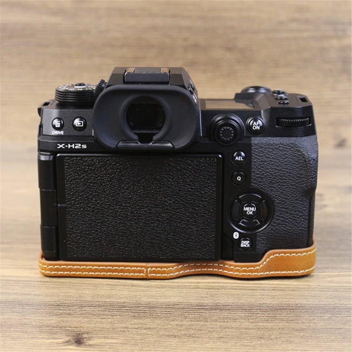 For Fujifilm X-H2s / X-H2 PU Leather Anti-scratch Camera Bottom Cover Large Opening Design Protective Half Body Case - Brown - 6