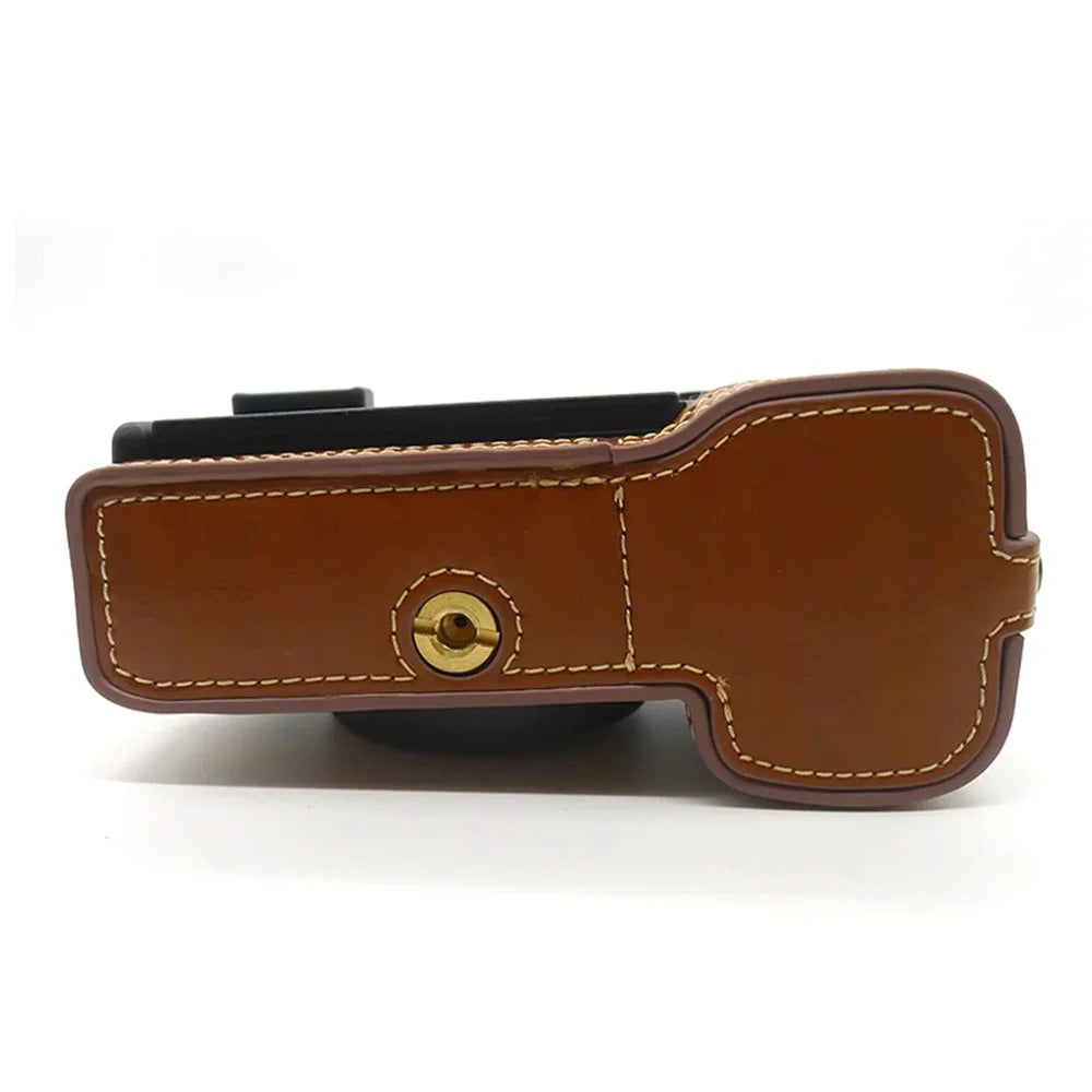For Sony A7C PU Leather Camera Cover Half Protective Bottom Case with Battery Opening Design - Brown - 2