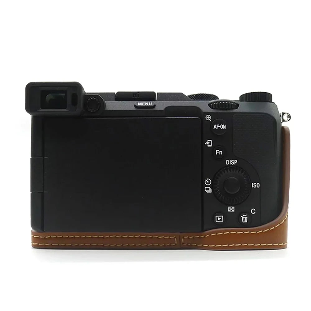 For Sony A7C PU Leather Camera Cover Half Protective Bottom Case with Battery Opening Design - Brown - 3