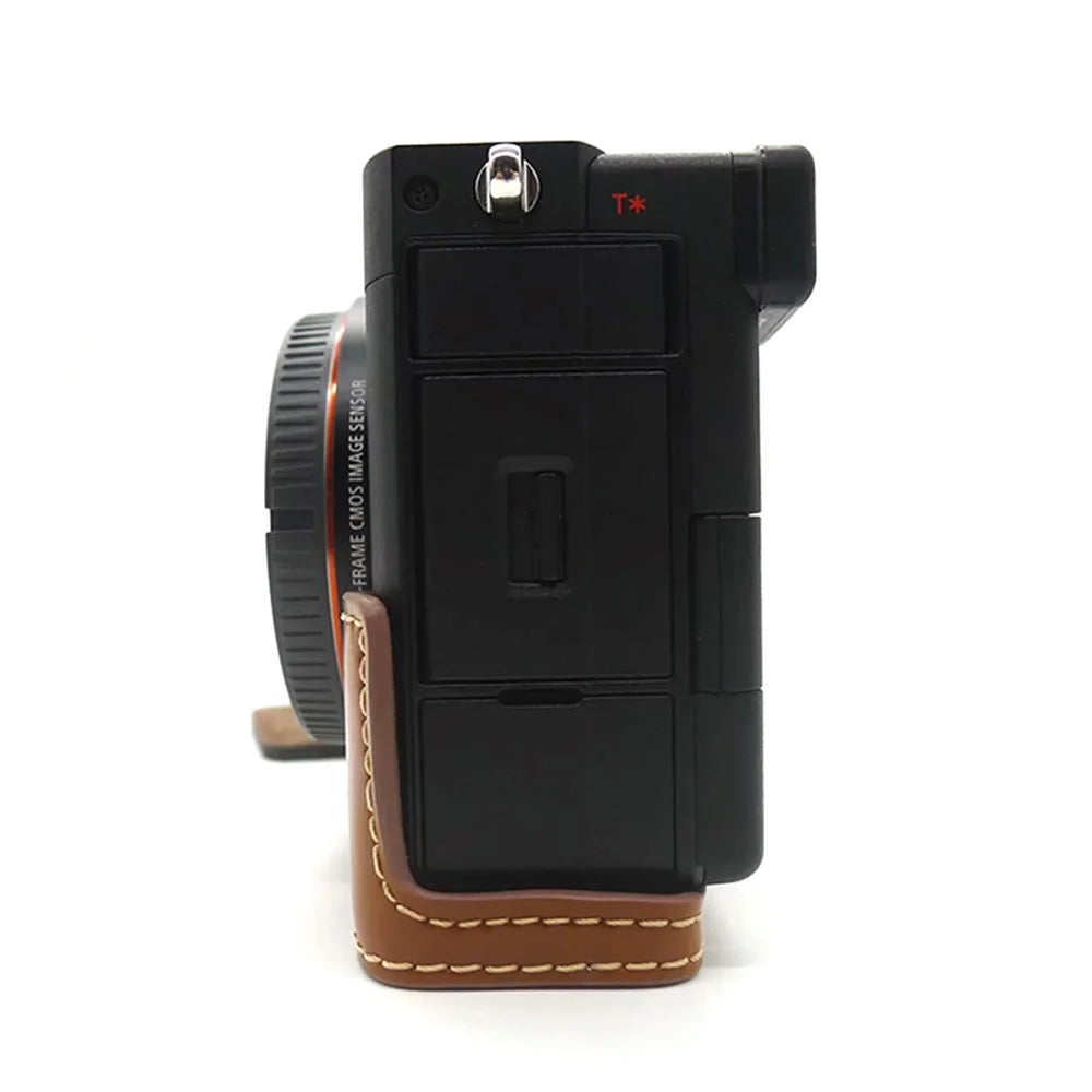 For Sony A7C PU Leather Camera Cover Half Protective Bottom Case with Battery Opening Design - Brown - 4