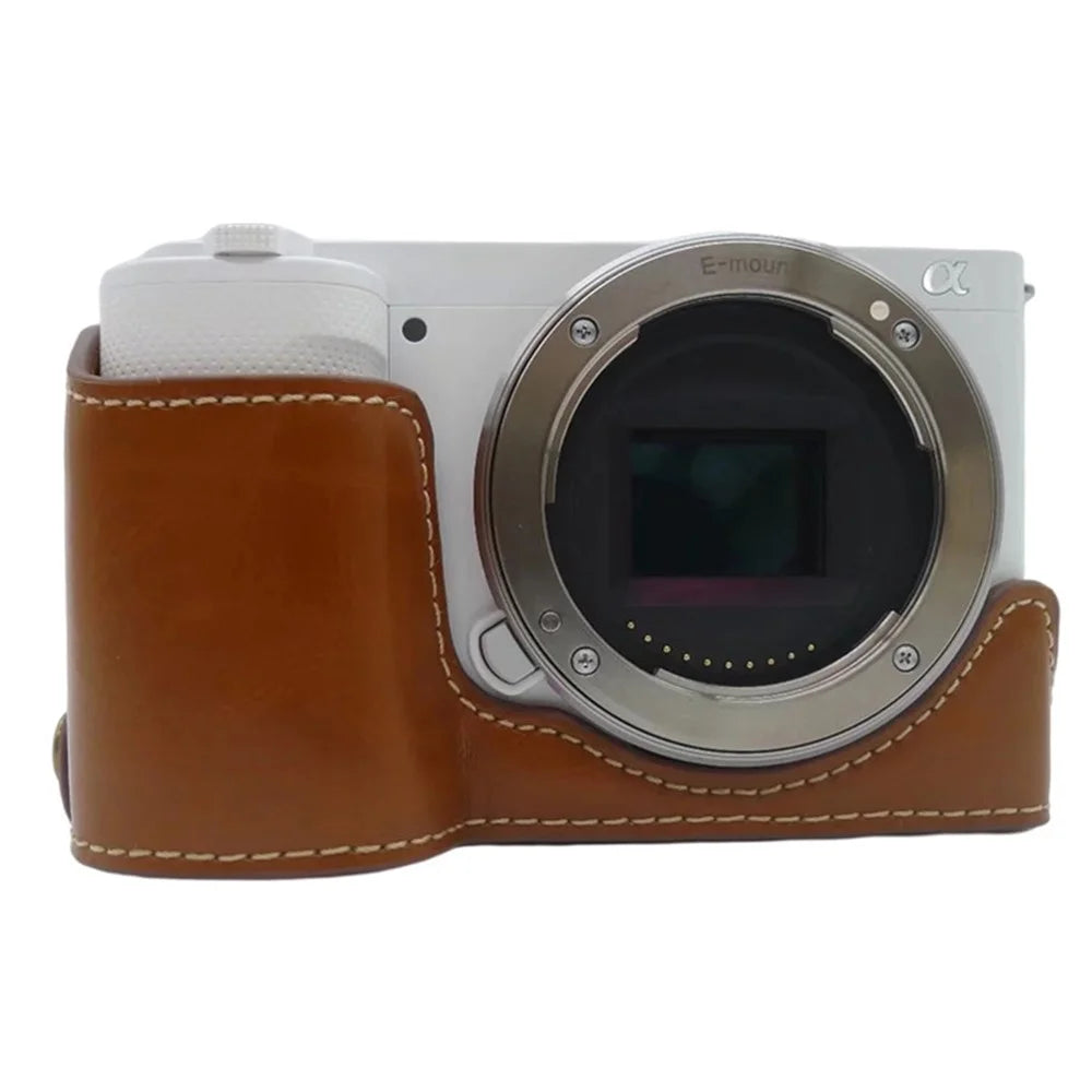 For Sony ZV-E10 Camera Bottom Case Anti-scratch PU Leather Half Protective Cover with Battery Opening Design - Brown - 1