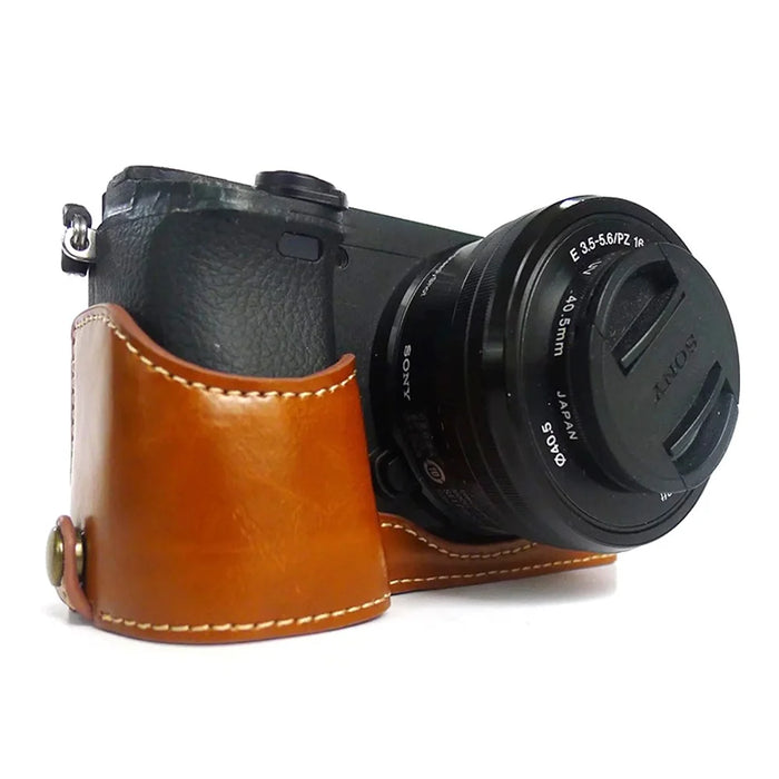 For Sony A6400 / A6300 / A6000 Camera Protective Half Body Cover PU Leather Bottom Case with Battery Opening - Brown - 4