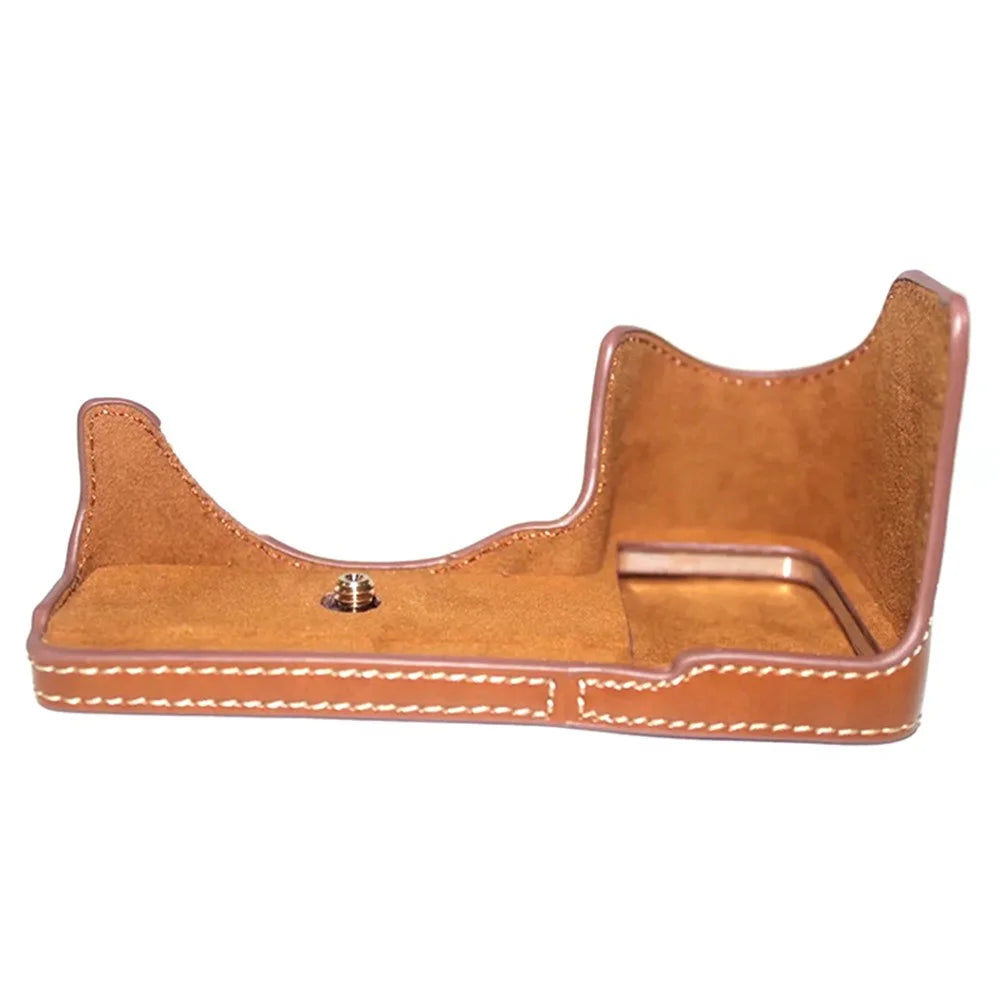 For Sony A6600 Anti-scratch PU Leather Camera Bottom Cover Battery Opening Design Half Body Protective Case with Hand Strap - Brown - 3