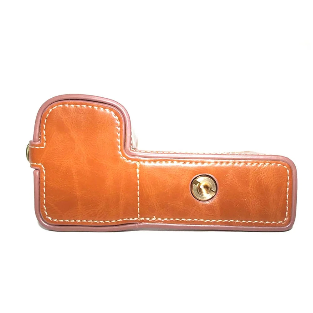 For Sony A6600 Anti-scratch PU Leather Camera Bottom Cover Battery Opening Design Half Body Protective Case with Hand Strap - Brown - 5
