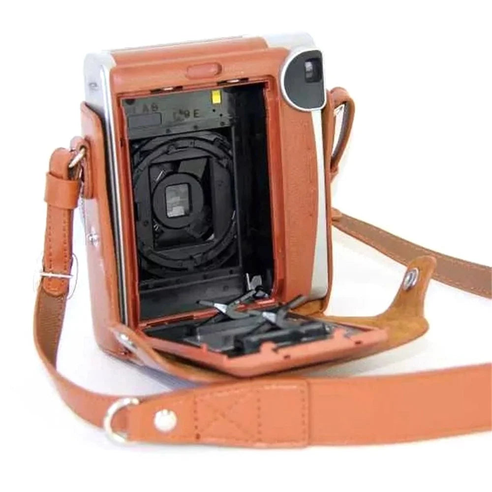 For Fujifilm Instax Mini 90 Synthetic Leather Camera Bag Protective Case with Film Case and Neck Strap - Brown - 4