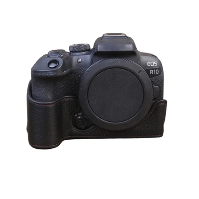 Genuine Leather Camera Bottom Case for Canon EOS R10, Anti-dust Camera Half Body Cover - Black - 1