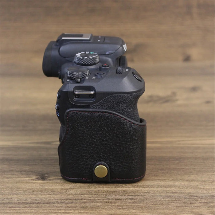 Genuine Leather Camera Bottom Case for Canon EOS R10, Anti-dust Camera Half Body Cover - Black - 5