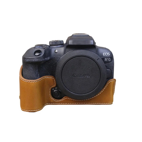 For Canon EOS R10 PU Leather Anti-scratch Camera Bottom Cover Large Opening Design Protective Half Body Case - Brown - 1