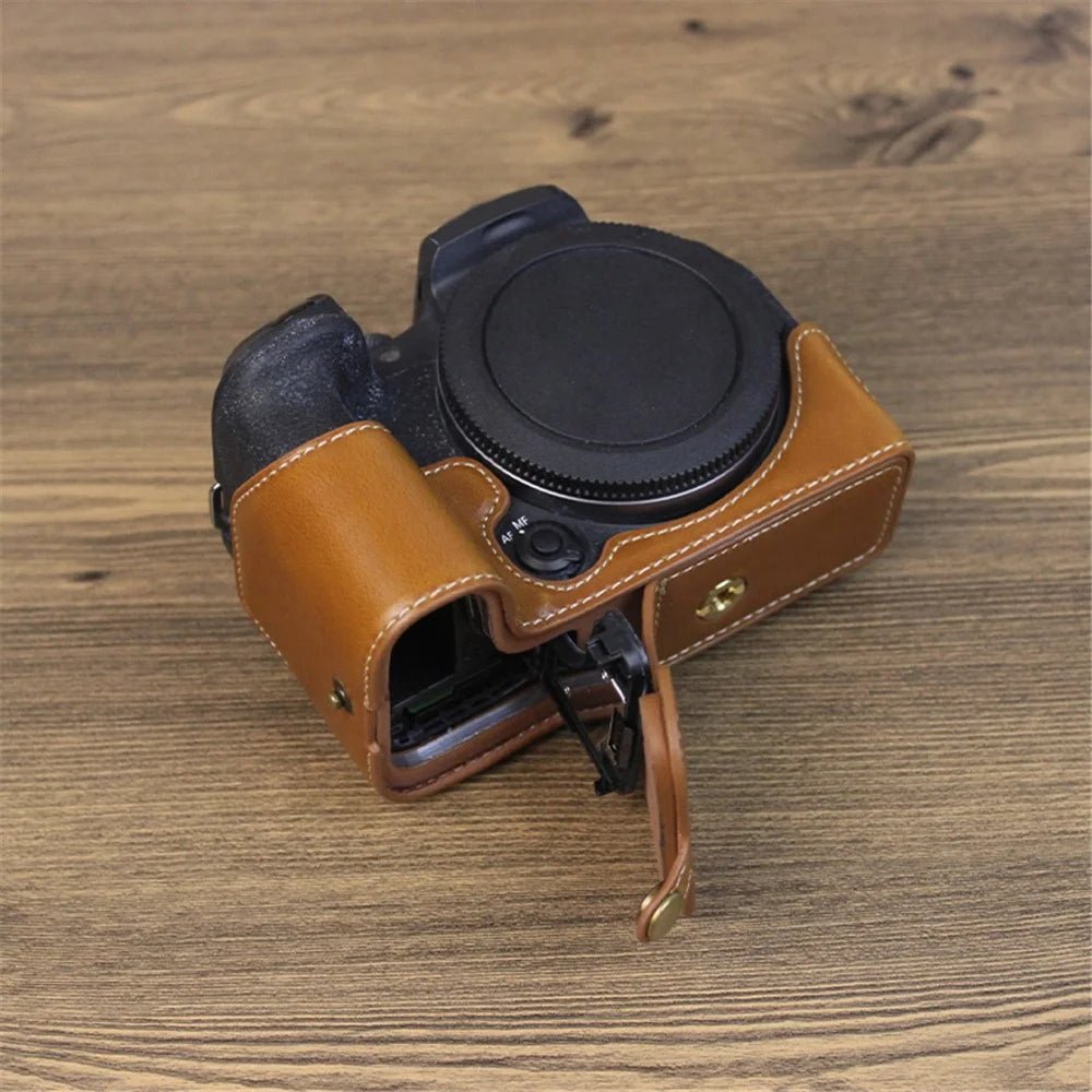 For Canon EOS R10 PU Leather Anti-scratch Camera Bottom Cover Large Opening Design Protective Half Body Case - Brown - 4