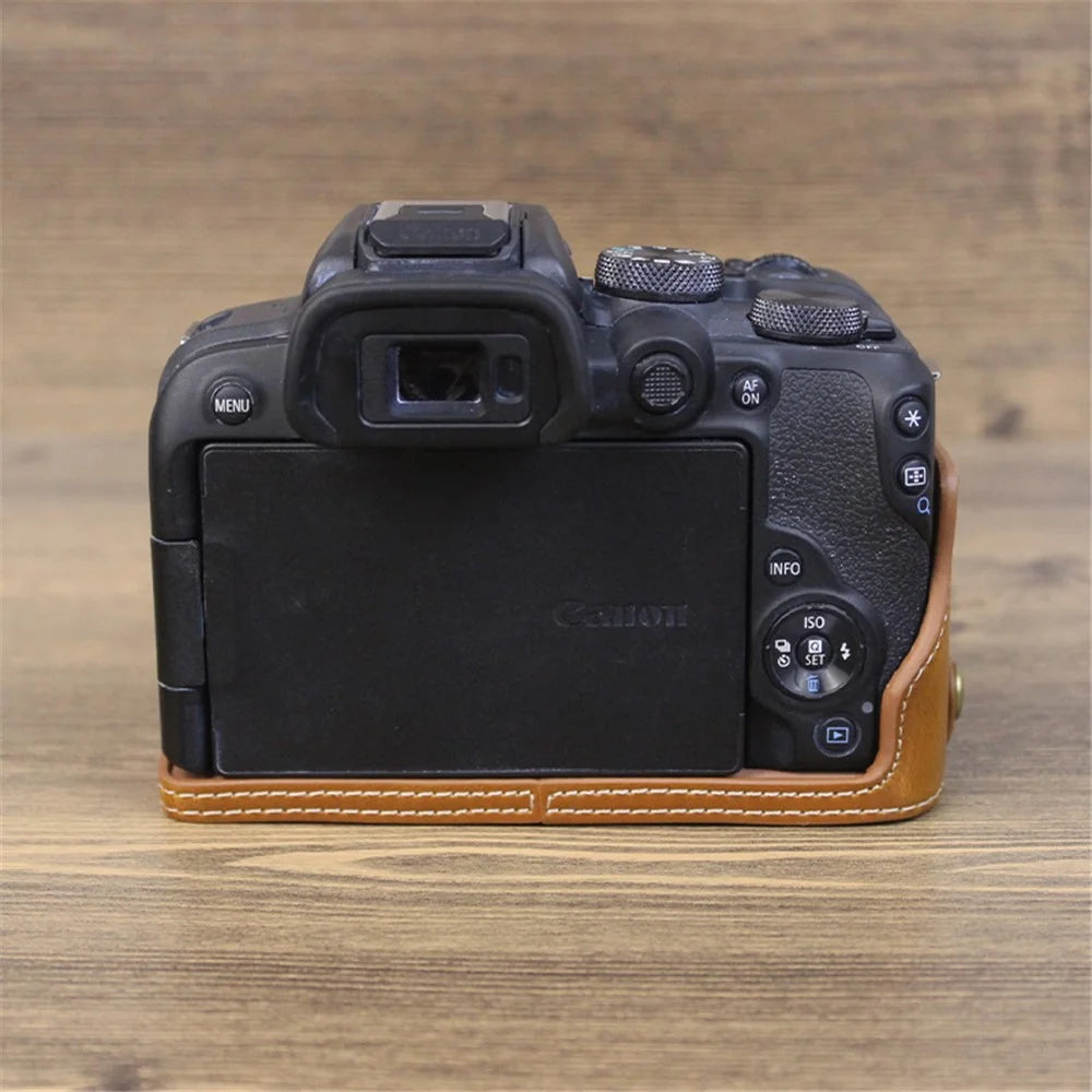 For Canon EOS R10 PU Leather Anti-scratch Camera Bottom Cover Large Opening Design Protective Half Body Case - Brown - 5