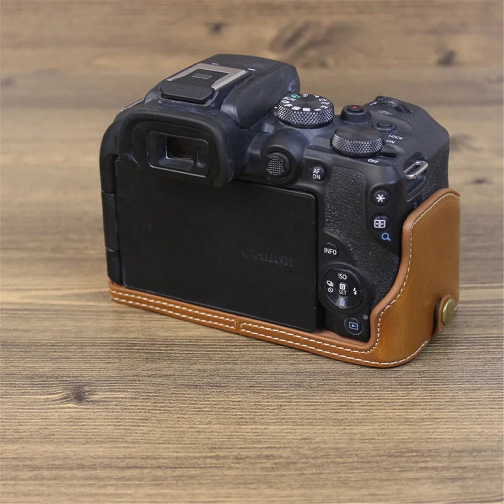 For Canon EOS R10 PU Leather Anti-scratch Camera Bottom Cover Large Opening Design Protective Half Body Case - Brown - 6