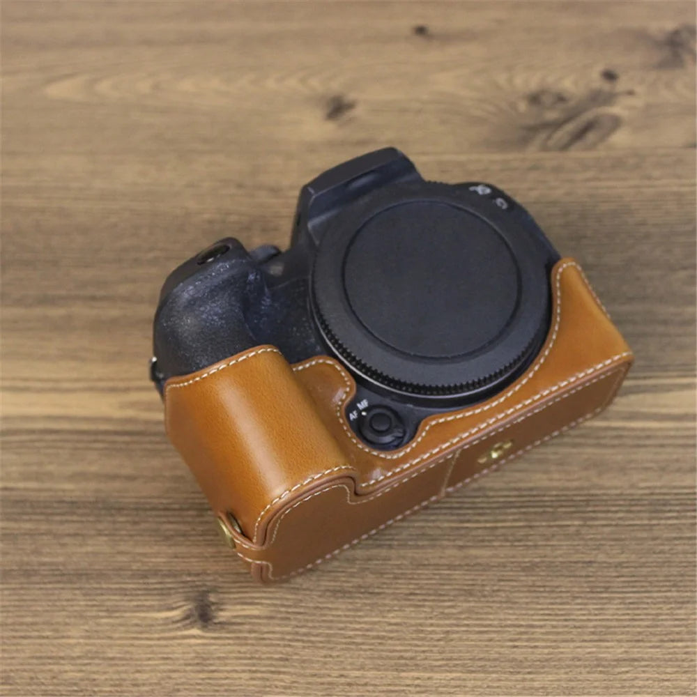 For Canon EOS R10 PU Leather Anti-scratch Camera Bottom Cover Large Opening Design Protective Half Body Case - Brown - 7