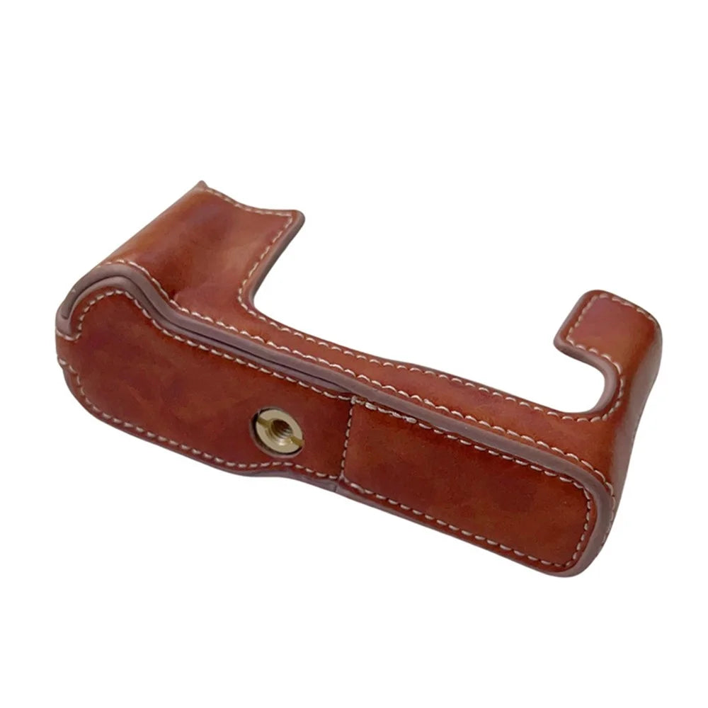 For Fujifilm X-T30II X-T30 X-T20 X-T10 PU Leather Camera Bottom Case Anti-scratch Half Body Cover with Battery Opening Design - Brown - 4